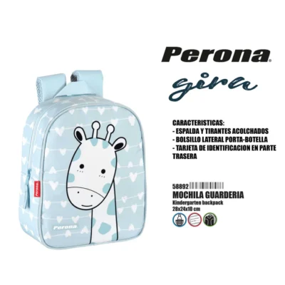 MOCHILA GUARDERÍA  JIRAFA AZUL CLARO PERONA.