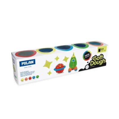 PACK DE 5 BOTES PLASTILINA BLANDA XL MILÁN SOFT DOUGH, NEON COLOURS.