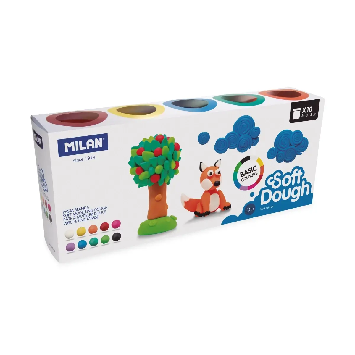 PACK DE 10 BOTES PLASTILINA BLANDA XL MILÁN SOFT DOUGH, BASIC COLOURS.